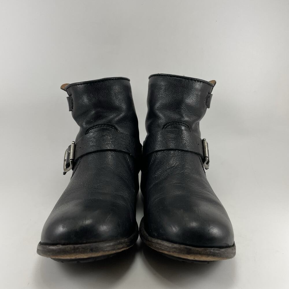 Frye Tyler Engineer Ankle Boots Womens Size 8 B Black Leather Moto Biker Buckle - Picture 2 of 13